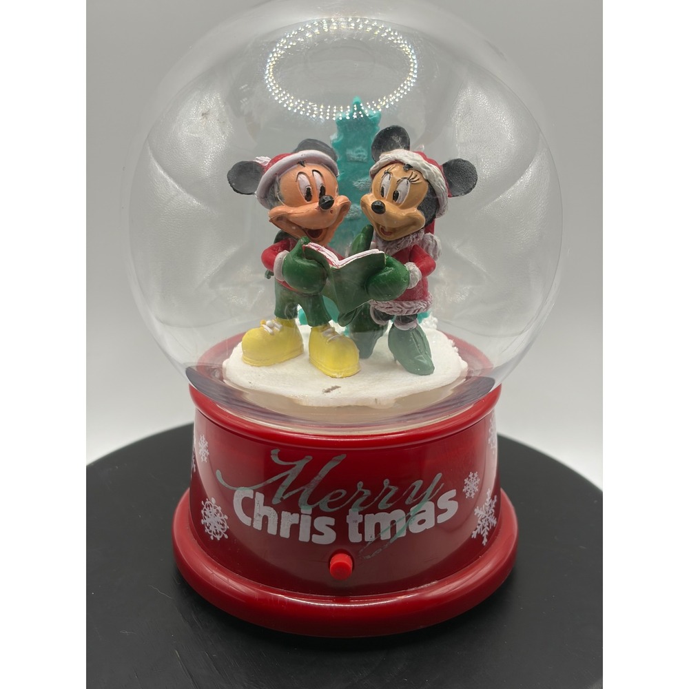 Disney Mickey Minnie Mouse Christmas Snow Globe Gemmy Holiday Caroling Red Base